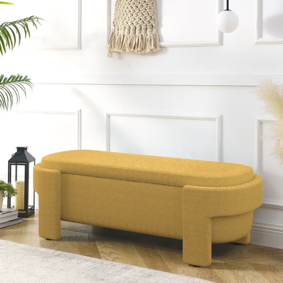 CoSoTower Linen Fabric Upholstered Bench with Large Storage Space for The Living Room, Entryway and Bedroom,Yellow( 51.5''X20.5''X17'' )