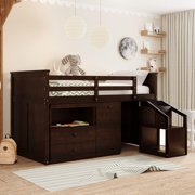 CoSoTower Loft Bed Low Study Twin Size Loft Bed With Storage Steps And Portable, Desk, Espresso