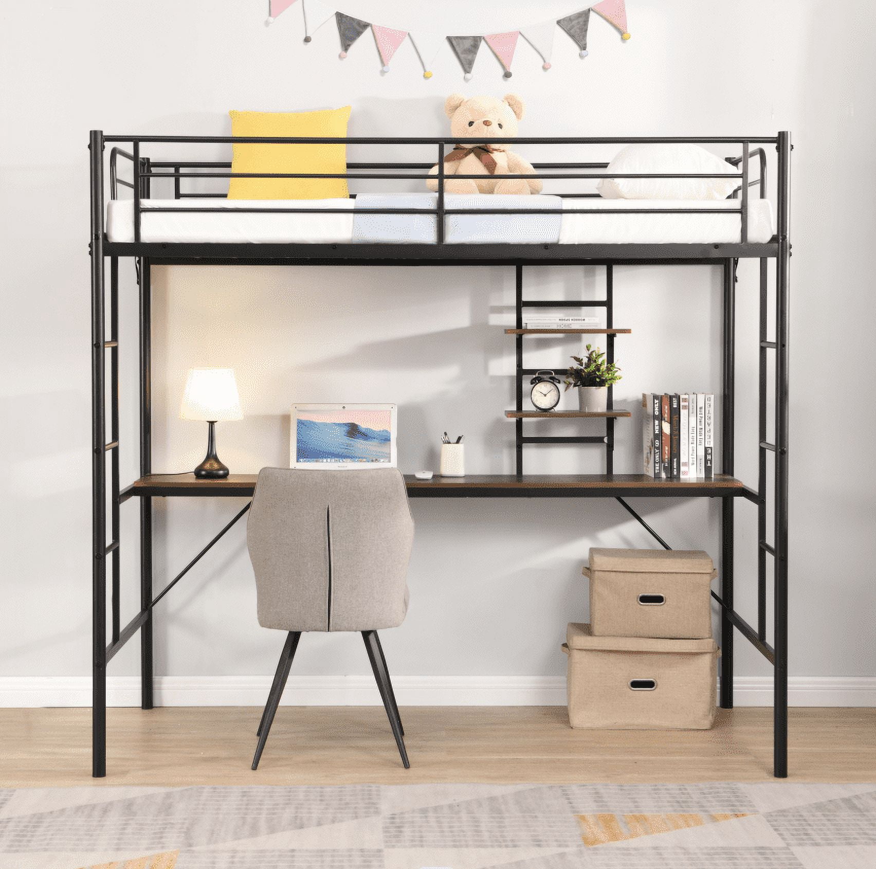 CoSoTower Metal Twin Loft Bed with Desk and Storage Shelves - Walmart.com