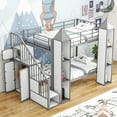thumbnail image 1 of CoSoTower Metal Twin Over Twin Castle-Shaped Bunk Bed with Wardrobe and Multiple Storage, Gray+White, 1 of 9