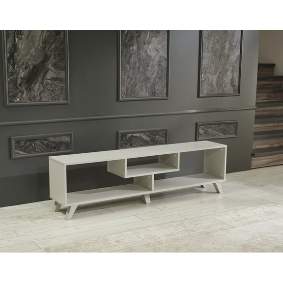 CoSoTower Mid Century Modern TV Stand Open Shelving Entertainment Centre 67 Inch TV Unit, Grey