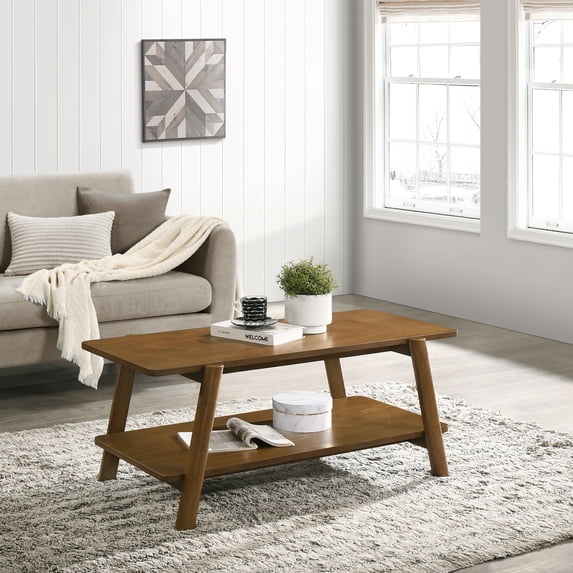 CoSoTower Mid-Century Modern Wood Shelf Coffee Table, Walnut Finish