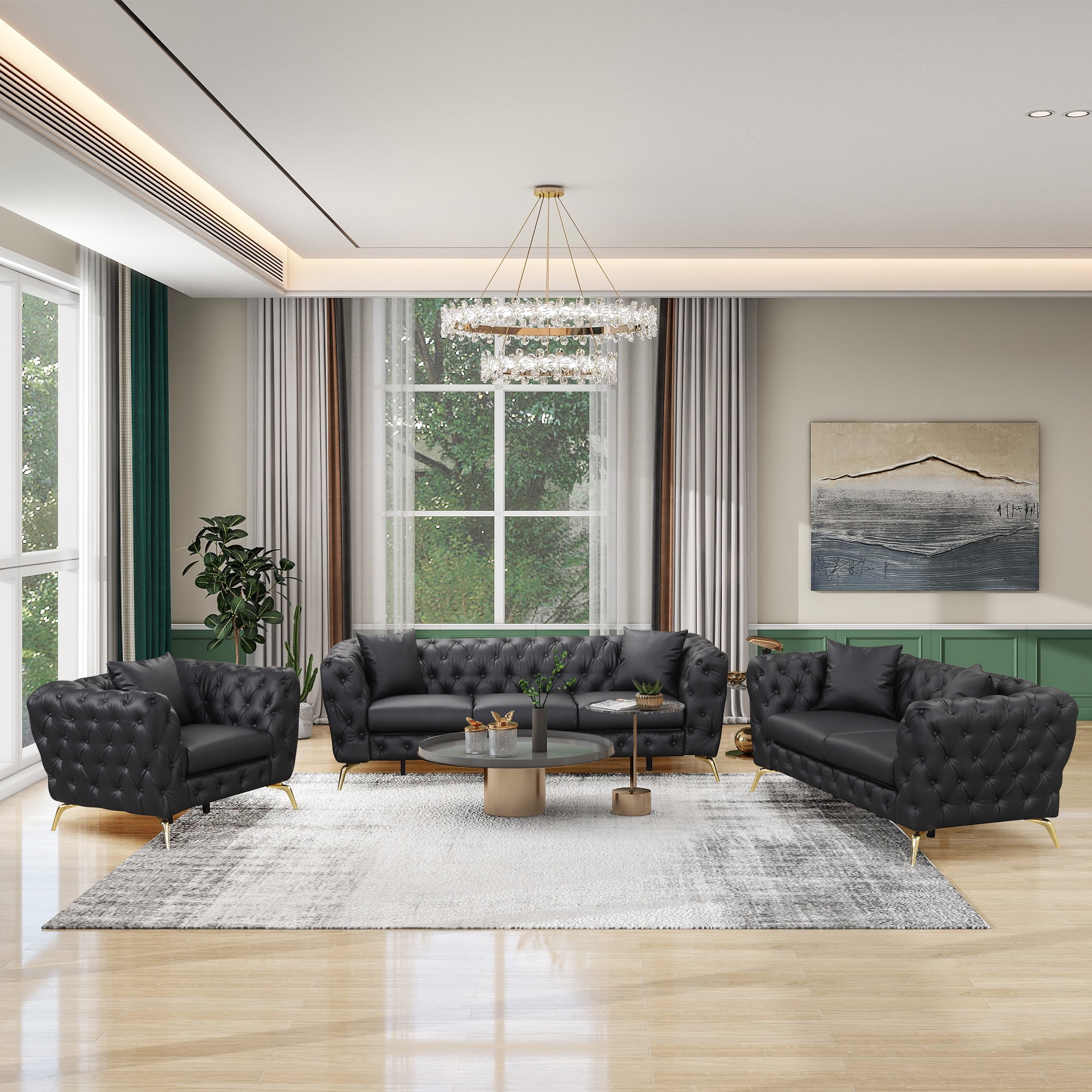 CoSoTower Modern 3-Piece Sofa Sets with Sturdy Metal Legs, Button ...