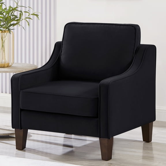 CoSoTower Modern Armchair, Living Room Single Seat Sofa Chair with Wooden Legs, Upholstered Velvet Accent Chair for Living Room, Bedroom,Black