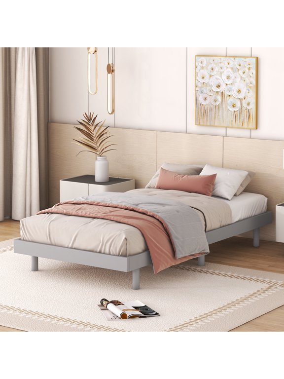 Modern Design Twin Size Floating Platform Bed Frame for Grey Color