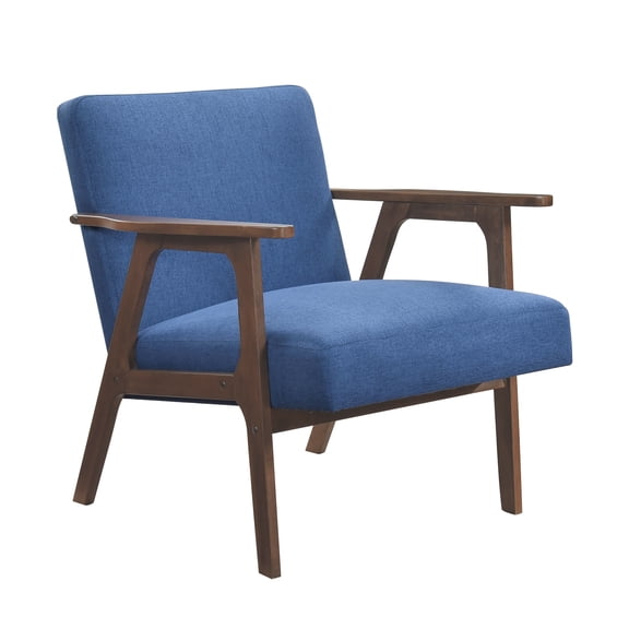 CoSoTower Modern Home Furniture Blue Fabric Upholstery 1PC Accent Chair Brown Finish Solid Rubberwood Contemporary Cushion Seat