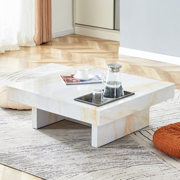 CoSoTower A Modern and Practical Coffee Table with Imitation Marble Patterns, Made of MDF Material, The Fusion of Elegance and Natural Fashion 31.4"* 31.4"* 12 "