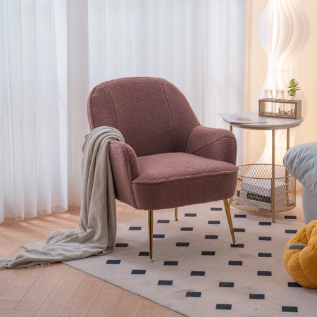 CoSoTower Modern Soft Teddy Fabric Red Ergonomics Accent Chair Living Room Chair Bedroom Chair Home Chair With Gold Legs And Adjustable Legs For Indoor Home