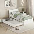 thumbnail image 1 of CoSoTower Modern Twin Bed Frame with Twin Trundle for White High Gloss Headboard and Footboard with Washed White Color, 1 of 9