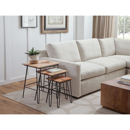 CoSoTower Natural Sheesham Wood Nesting Tables - Two-Tone Top, Iron Base - Varied Beauty, Ample Storage Space