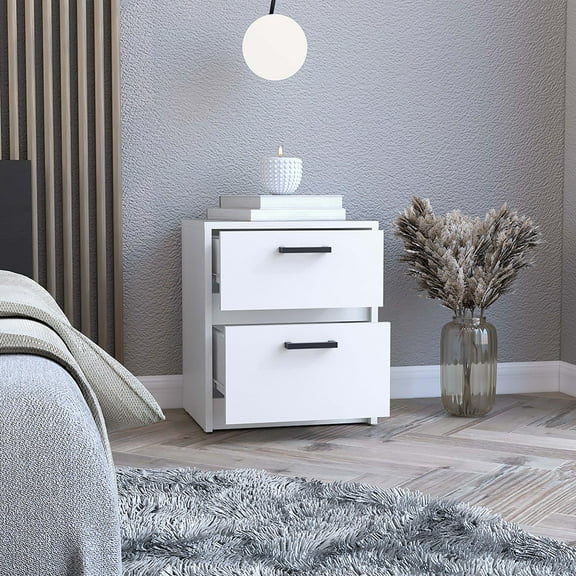CoSoTower Nightstand Chequered, Two Drawes, White Finish
