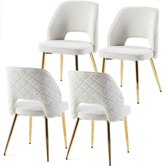 CoSoTower Off White Faux Fur Dinning Chairs with Metal Legs and Hollow Back Upholstered Dining Chairs Set of 4