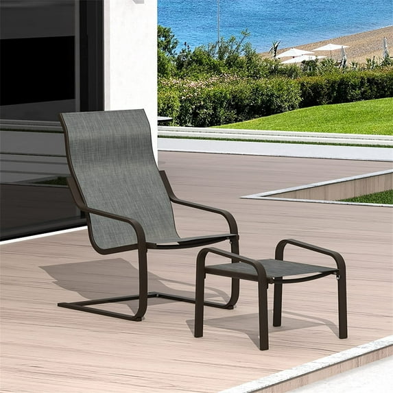 CoSoTower Outdoor Patio Bistro Set of 2, C Spring Motion Chair, All-Weather Conversation Armchair with Ottoman & Quick Dry Textile for Porch, Deck, Yard, Garden, Lawn(1 Chair+1 Ottoman)