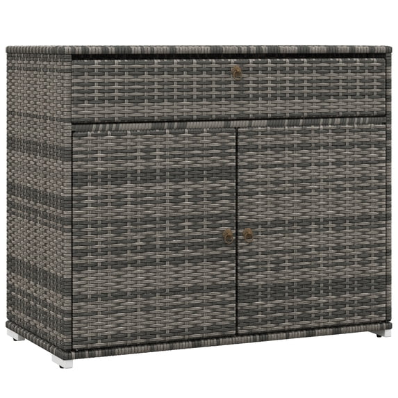 CoSoTower Outdoor Towel Rack & Pool Toy Cabinet, Hot Tub Accessory Storage, Freestanding PE Rattan Wicker Cabinet with Drawer for Indoor, Outdoor Swimming Pool, Spa, Gray