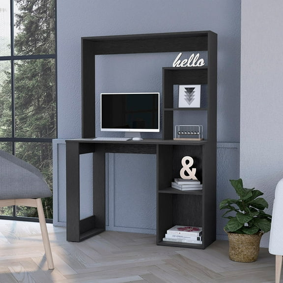 CoSoTower Palisades Computer Desk with Hutch and Storage Shelves Black