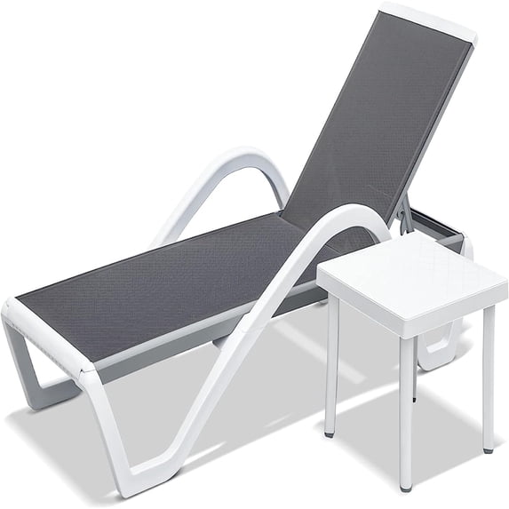 CoSoTower Patio Chaise Lounge Adjustable Aluminum Pool Lounge Chairs with Arm All Weather Pool Chairs for Outside, In-Pool, Lawn (Gray, 1 Lounge Chair+1 Plastic Table)