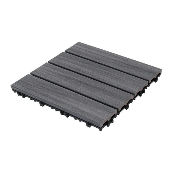 CoSoTower Patio Floor Tiles Pack of 11 WPC Wood-Plastic Composite Patio Deck Tiles Diy Interlocking Decking Tiles, Quick Deck Floor Tile, Court Tile, Water Resistant Indoor Outdoor -11.8" Ash