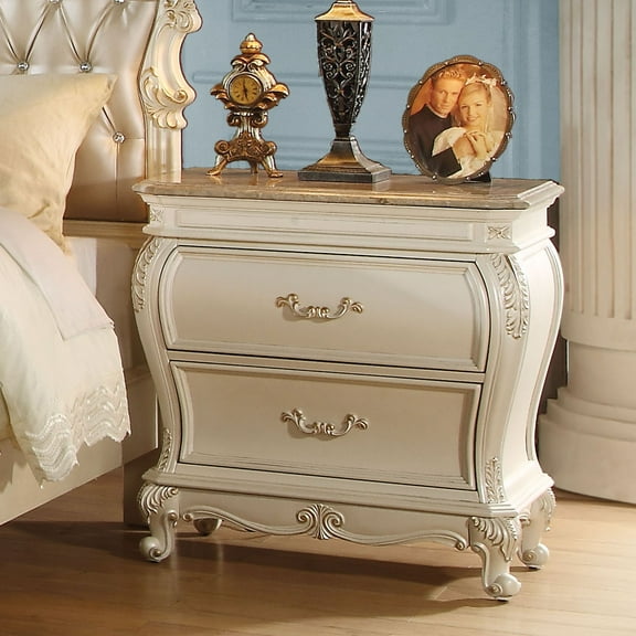 CoSoTower Pearl White 2-Drawer Nightstand with Queen Anne Legs