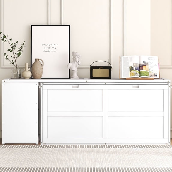 CoSoTower Queen Size Murphy Bed with Rotable Desk, White