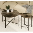 thumbnail image 1 of CoSoTower Radial Pattern 2-Piece Coffee and End Table Set – Waterproof MDF with Pvc Cover, Distressed Cylindrical Design, Black Metal Legs – Classic Rustic Charm, Dark Walnut, 1 of 9