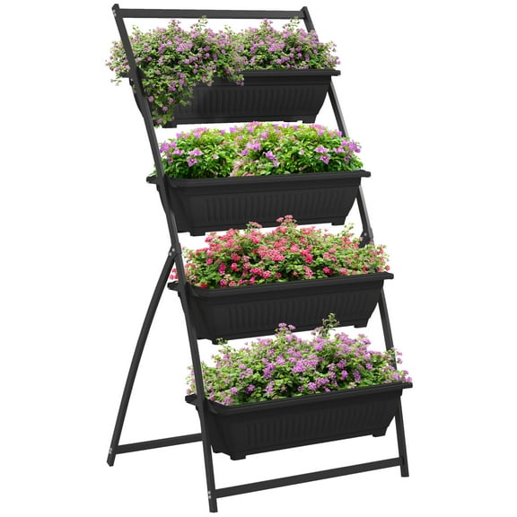 CoSoTower Raised Garden Bed, 4 Tier Vertical Garden Planter Set, 4 Outdoor Planter Boxes with Stand, Self Draining Design Elevated Garden for Vegetable, Flowers & Herbs, Black