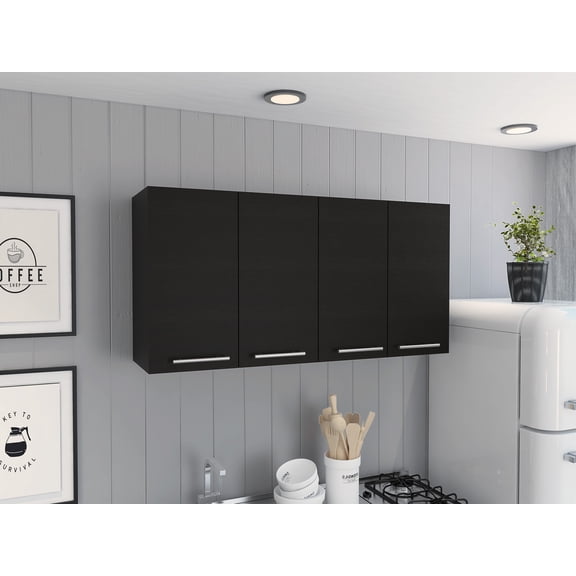CoSoTower Rectangle Four Swing Doors Wall Cabinet Black Wengue