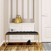 CoSoTower Rectangular Velvet Ottoman With Metal Base, Black And Golden