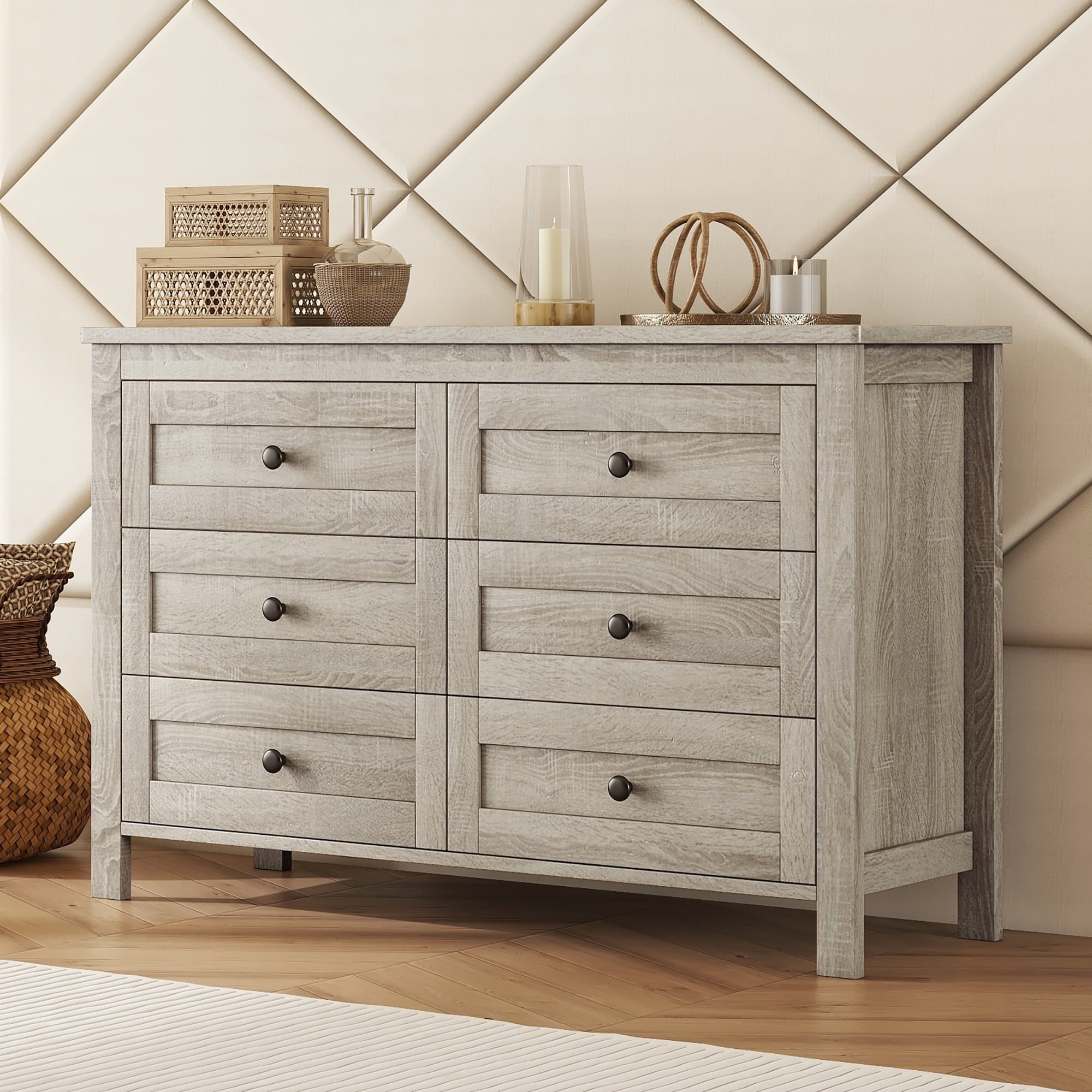 CoSoTower Retro Farmhouse Style Wooden Dresser with 6 Drawer, Storage ...