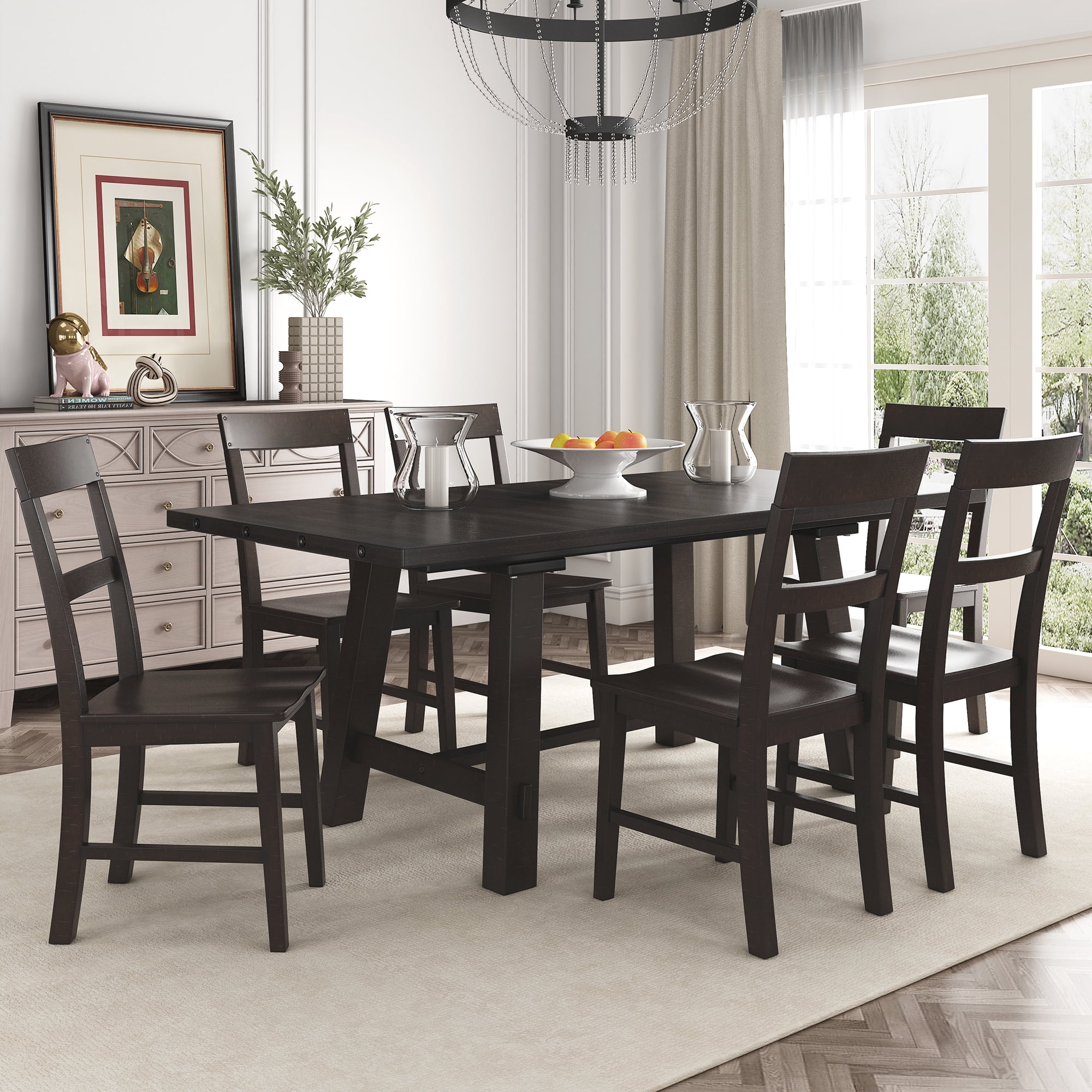 Loft 7-Piece Extendable (84-106) Dining Set in Vintage Black