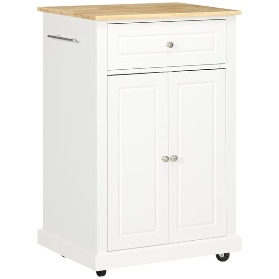 CoSoTower Rolling Kitchen Island Cart, Portable Serving Trolley Table with Drawer, Adjustable Shelf and 2 Towel Racks, Cream White