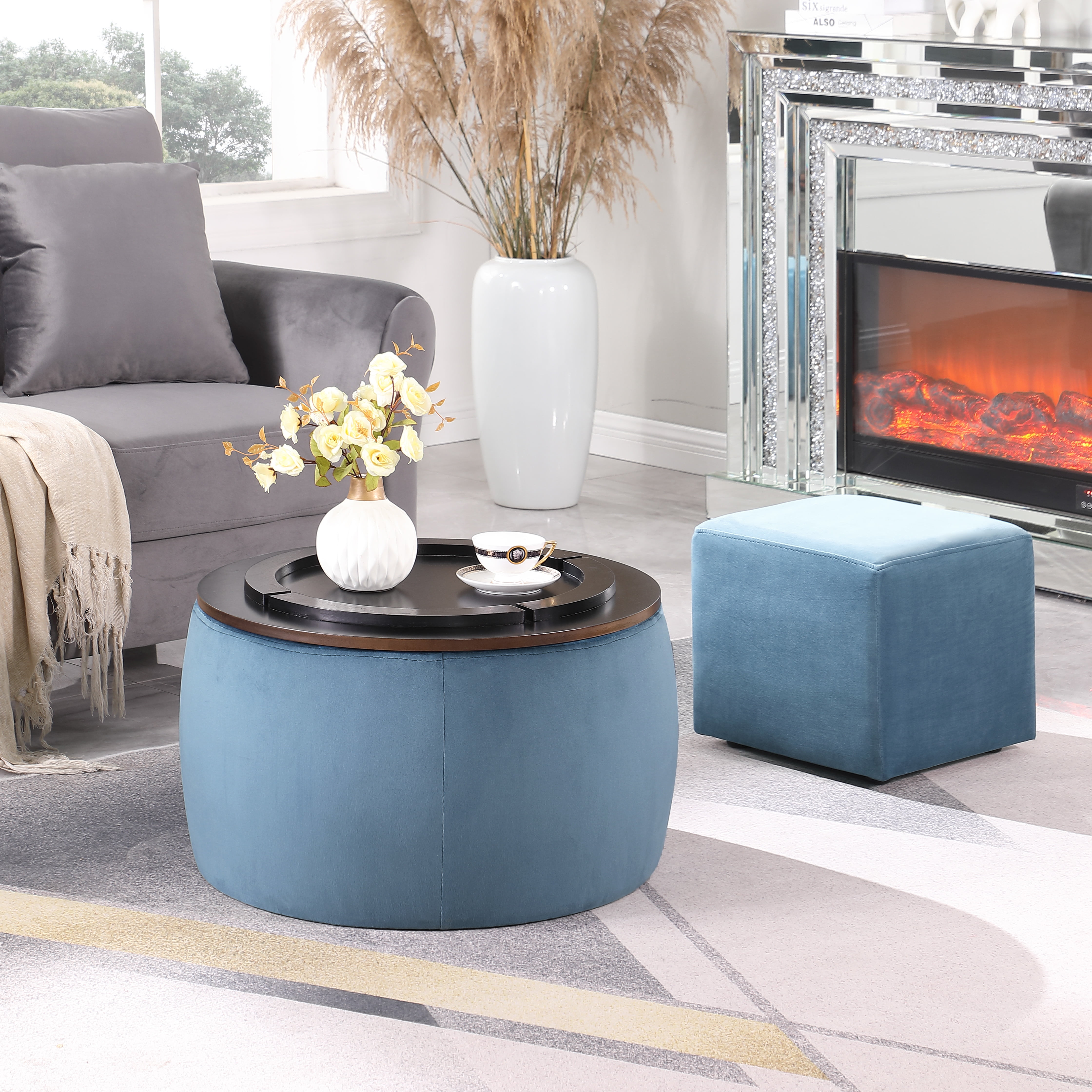 CoSoTower Round Ottoman Set with Storage, 2 in 1 Combination, Round ...