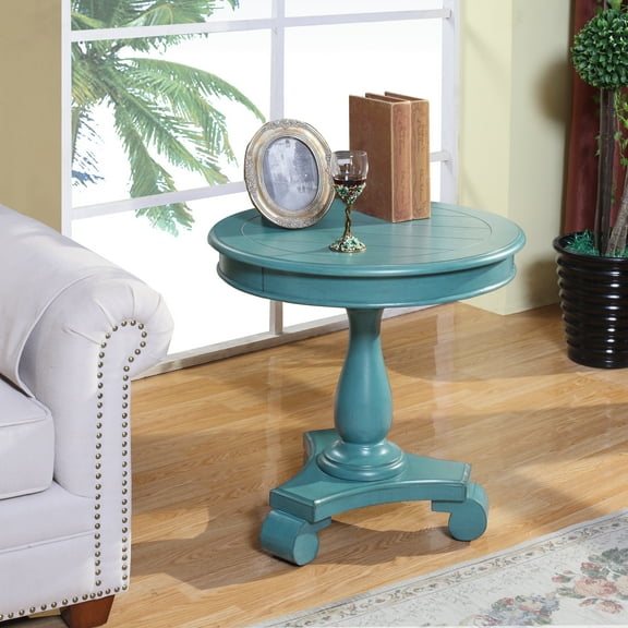 CoSoTower Round Wood Pedestal Side Table, Teal