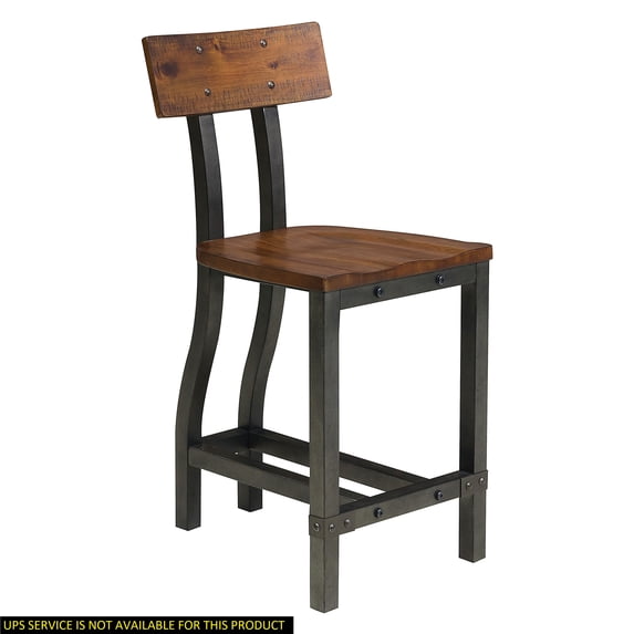 CoSoTower Rustic Brown And Gunmetal Finish Wooden Counter Height Chairs 2Pc Set Industrial Design Dining Furniture