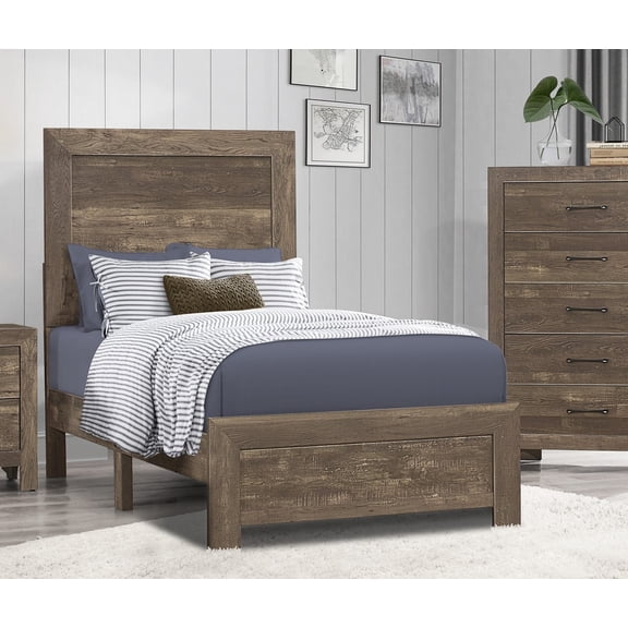 CoSoTower Rustic Brown Finish 1pc Twin Size Bed Panel Headboard Footboard Wooden Bedroom Furniture