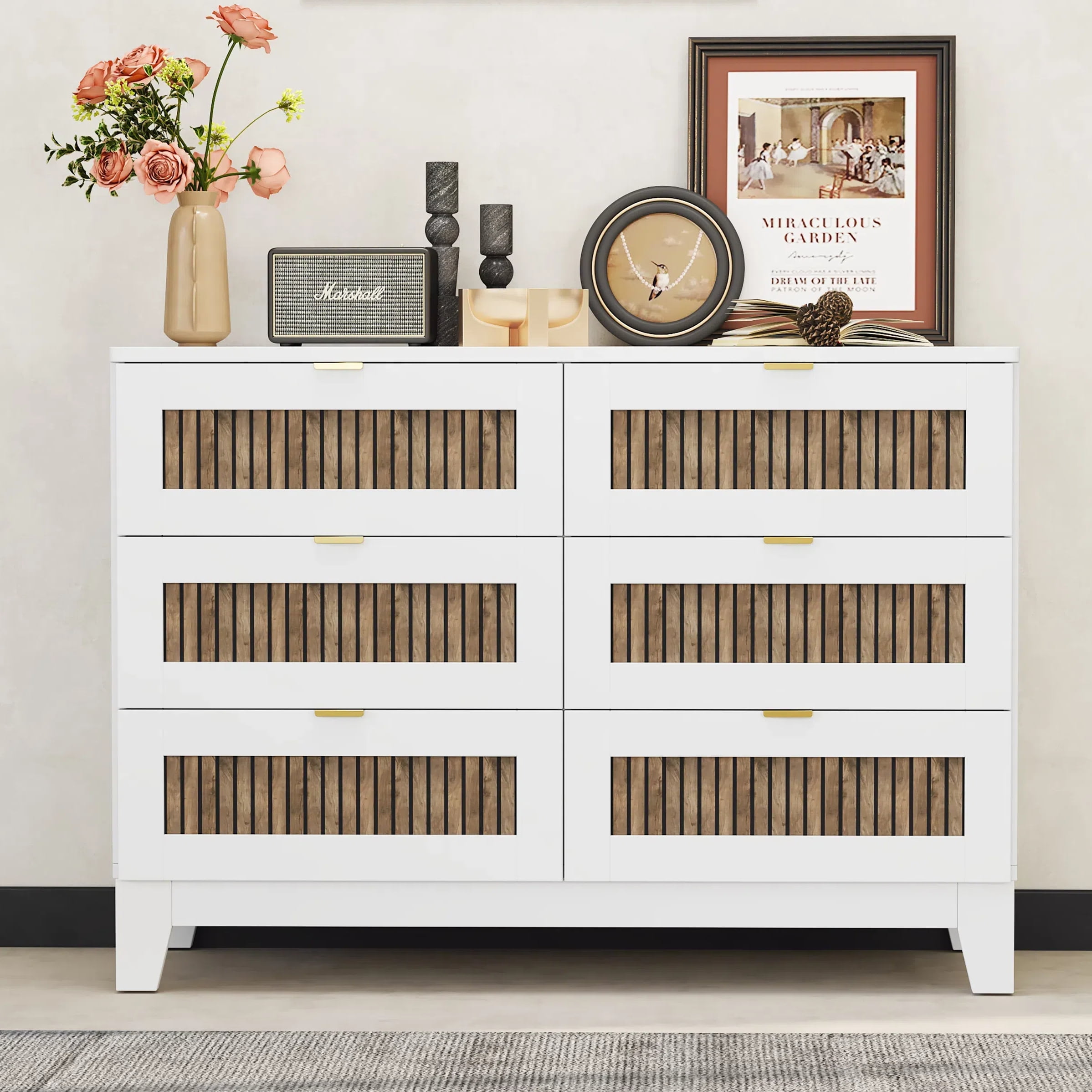 CoSoTower Rustic Farmhouse Style Wooden Dresser with 6 Drawers, Storage ...