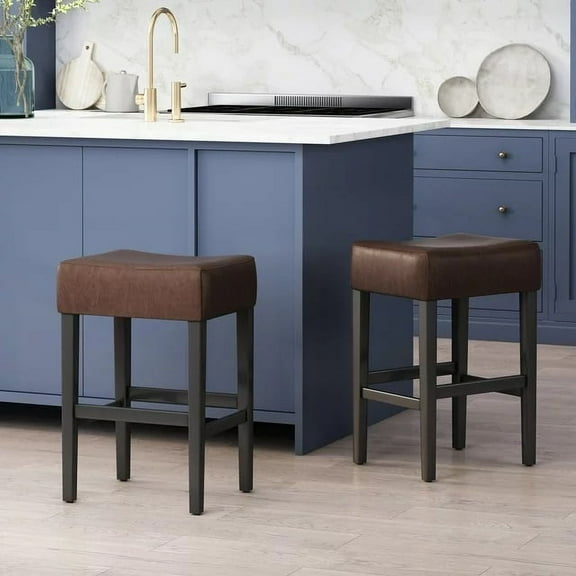 CoSoTower Set of 2, 26.75" Backless Leather Counter Height Barstool