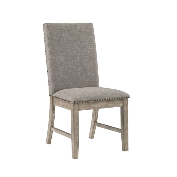 CoSoTower Set of 2 Side Chairs Upholstered Backrest Seat Nailhead Trim Brown Gray Finish Dining Furniture