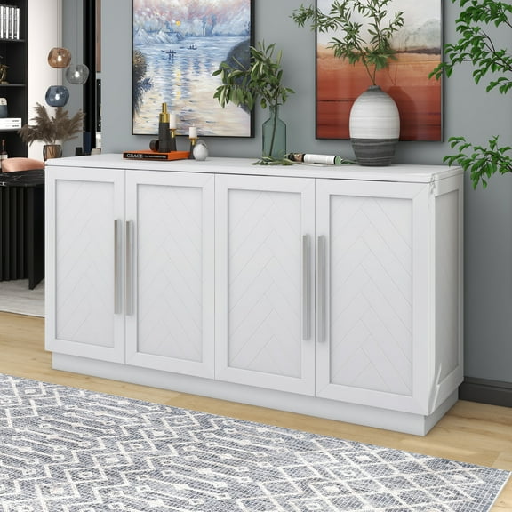 CoSoTower Sideboard Buffet Cabinet with Storage, Buffet Cabinet with Adjustable Shelves and Silver Handles Sideboard Cabinet for Kitchen, Dining Room, Living Room, White