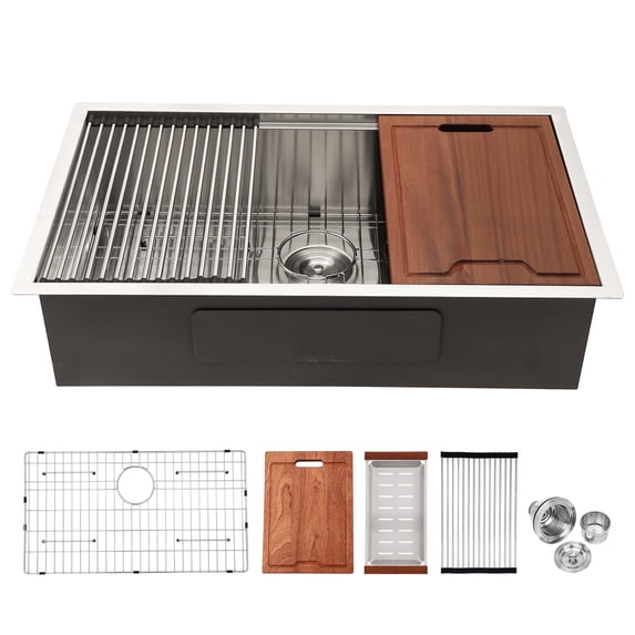 CoSoTower Single Bowl Undermount Workstation Kitchen Sink - 28"X19"X 10" Inch 16 Gauge Stainless Steel Deep Sink