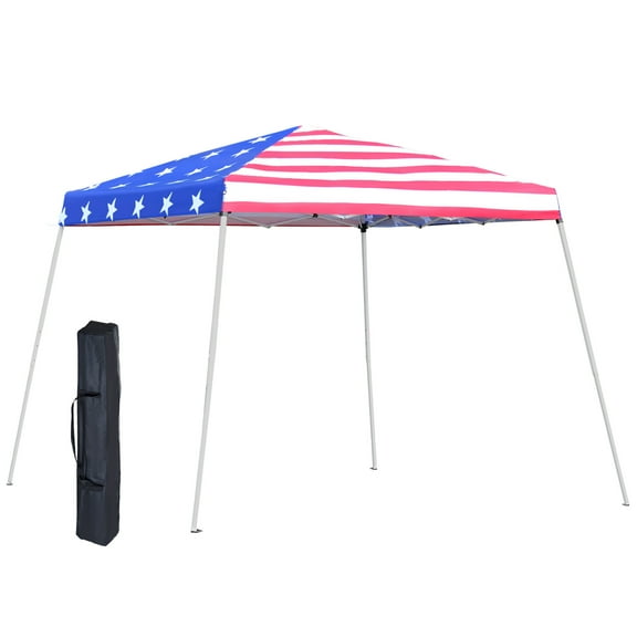CoSoTower Slant Leg Pop Up Tent with American Flag Roof and Carry Bag, Beach Instant Sun Shelter, Height Adjustable, (10'X10' Base / 8'X8' Top)