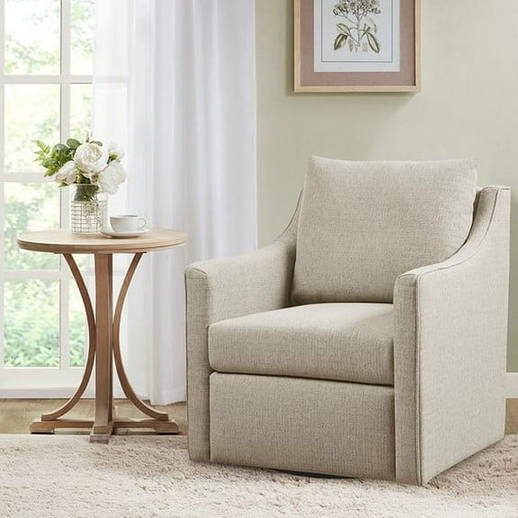 CoSoTower Swivel Armchair - 360° Rotating Upholstered Chair with Removable Cushions, Classic Piped Design (No Assembly)