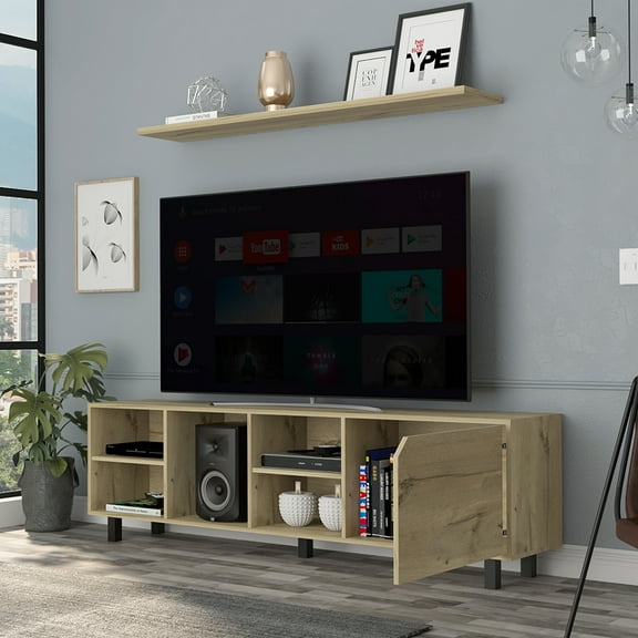 CoSoTower TV Stand for TV's Up 70" Estocolmo, Four Open Shelves, Light Oak Finish