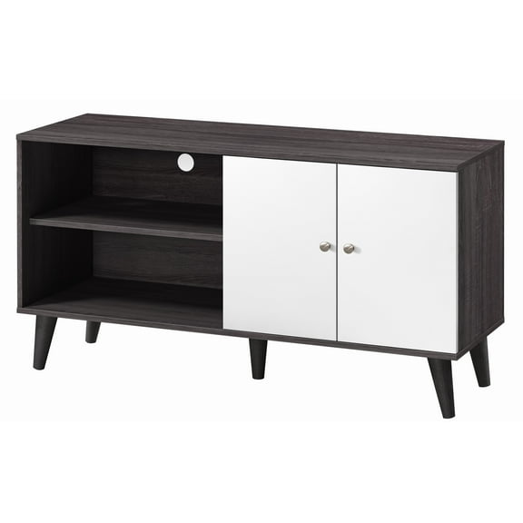 CoSoTower TV Stand for TVs Up to 47.3", with 2 Storage Shelves& 1 Cabinet, Modern Entertainment Centre for TV in Living Room in Dark Gray + White