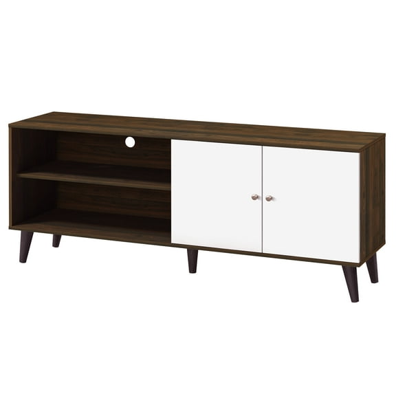 CoSoTower TV Stand for TVs Up to 63", with 2 Storage Shelves& 1 Cabinet, Modern Entertainment Centre for TV in Living Room in Walnut +White