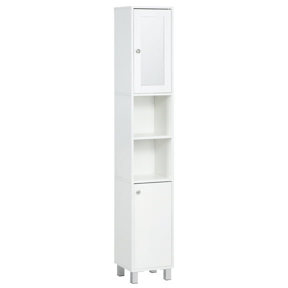 CoSoTower Tall Bathroom Storage Cabinet with Mirror, Wooden Freestanding Tower Cabinet with Adjustable Shelves, for Bathroom, or Living Room, White