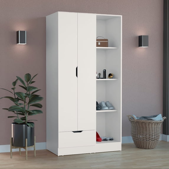 CoSoTower Toccoa Armoire with 1-Drawer and 4-Tier Open Shelves, White
