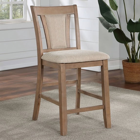 CoSoTower Transitional Set of 2 Counter Height Chairs Natural Tone and Beige Solid Wood Chair Padded Leatherette Upholstered Seat Kitchen Dining Room Furniture