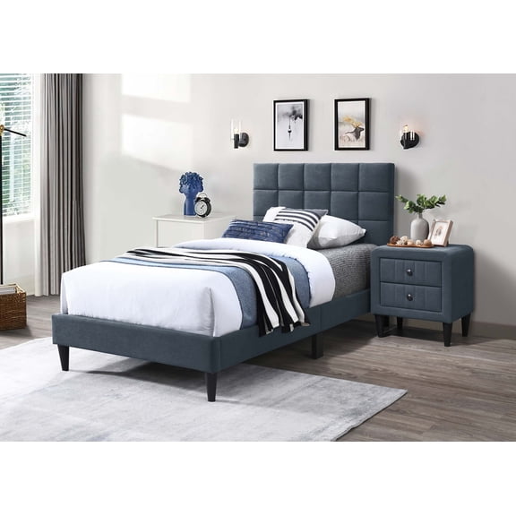 CoSoTower Twin Adjustable Headboard Bed - Brushed Linen Upholstered Platform Bed with Biscuit Tufting & 12-Slat Support System, 3" Height Adjustment