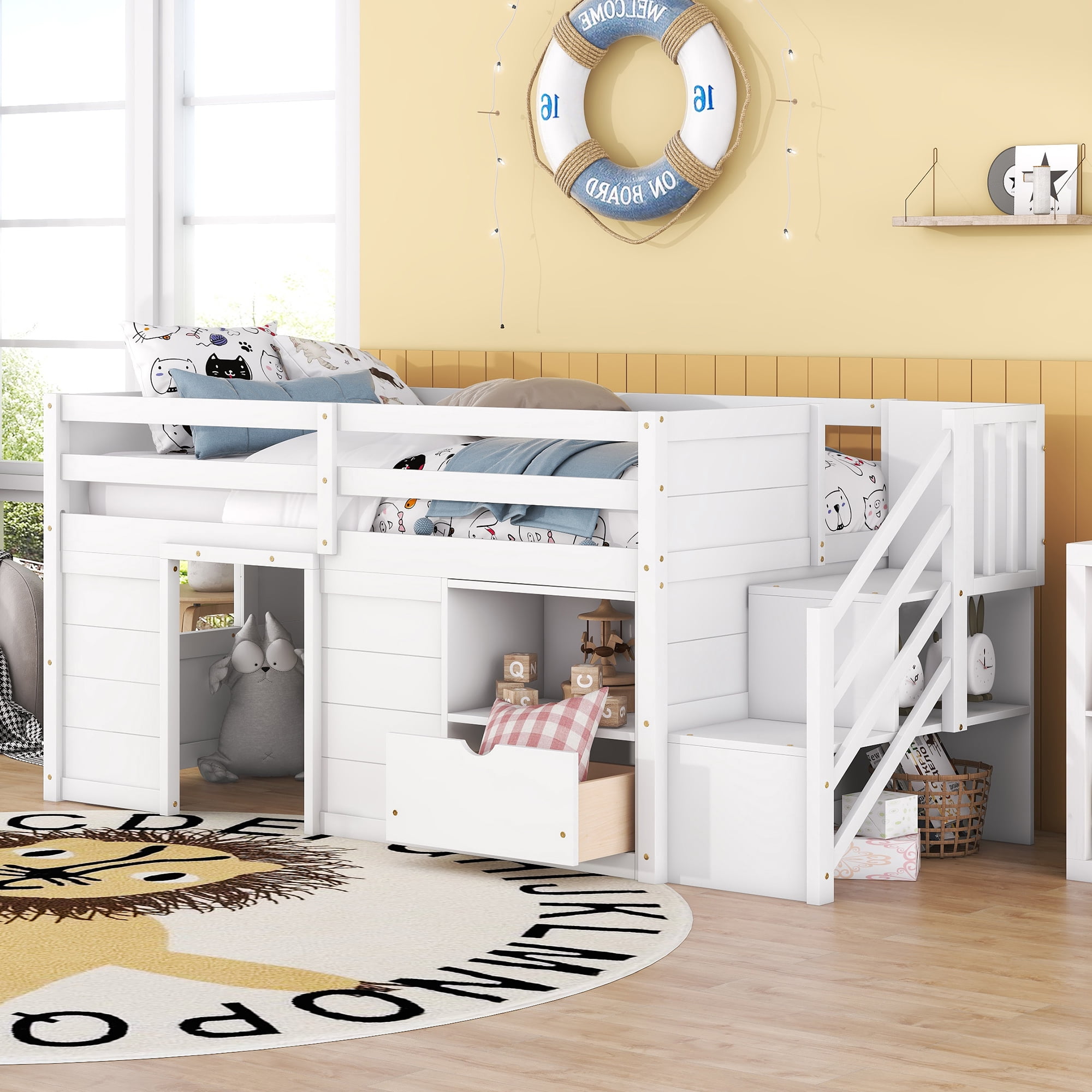 CoSoTower Twin Bed, Solid Wood Twin Size Low Loft Bed with Stair ...