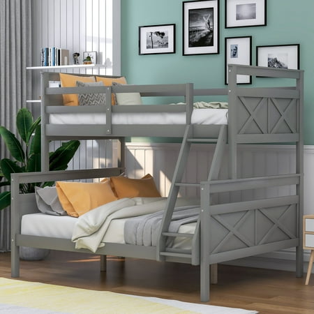 CoSoTower Twin Over Full Bunk Bed with Ladder, Safety Guardrail, Perfect for Bedroom, Gray